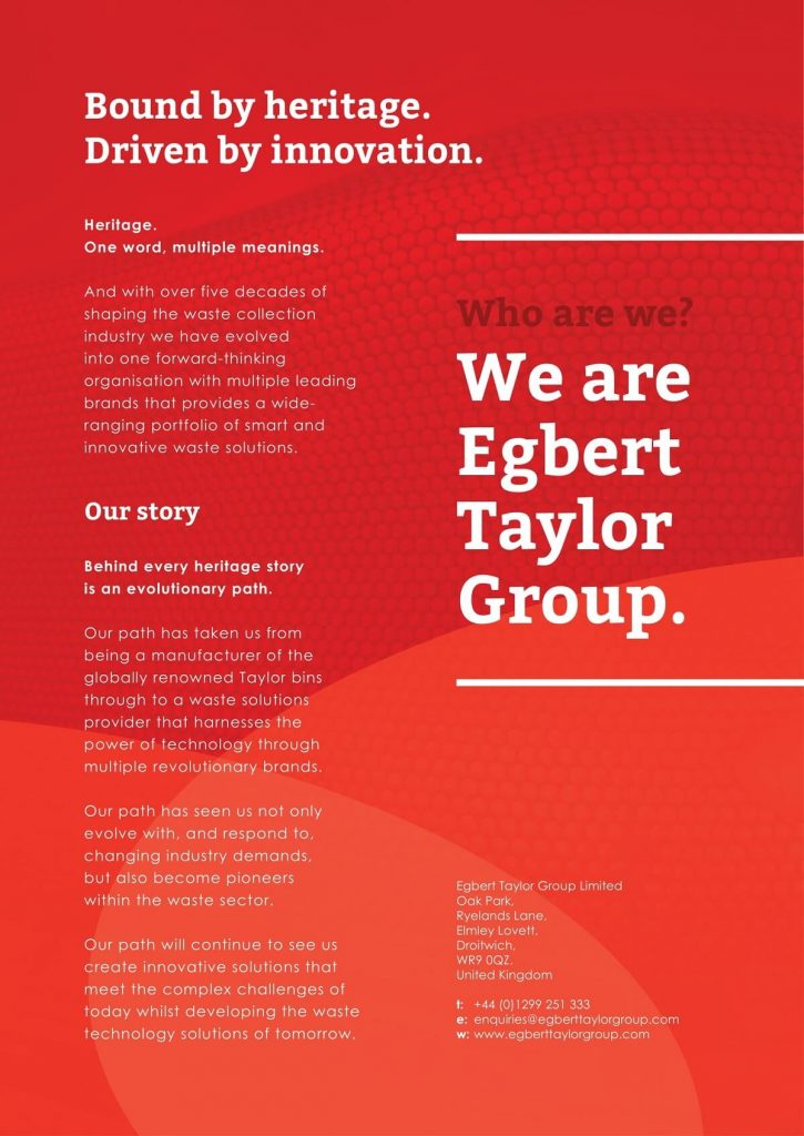 Page from a corporate overview brochure for Egbert Taylor Group