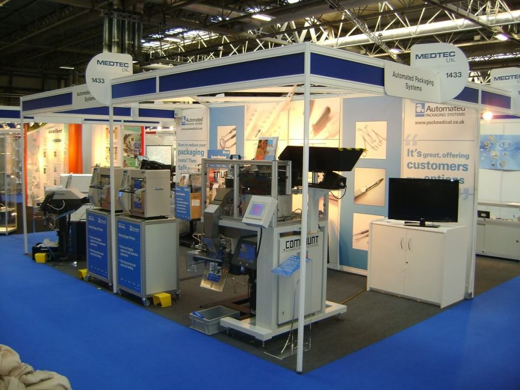 A small exhibition booth for Automated Packaging Systems at the Medtech exhibition